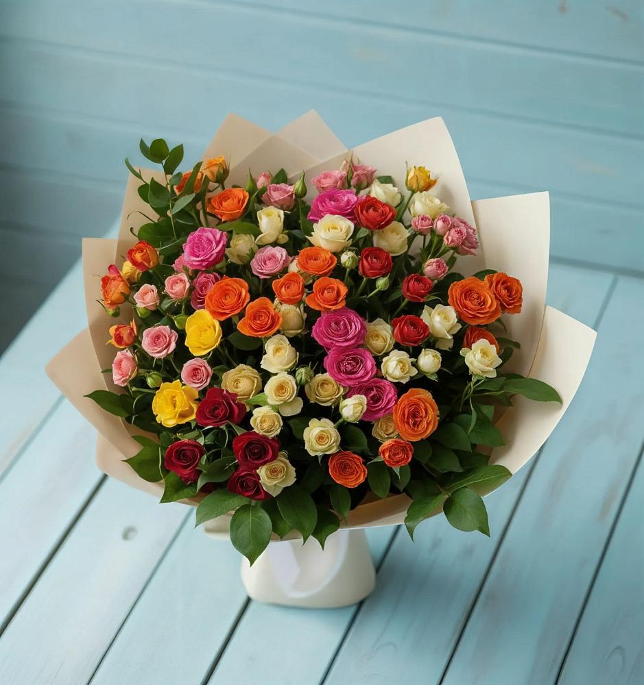 Букет Микс из разноцветных кустовых роз в Феодосии