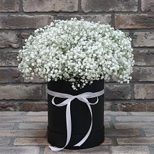Цветочная композиция из Гипсофила в шляпной коробке в Феодосии