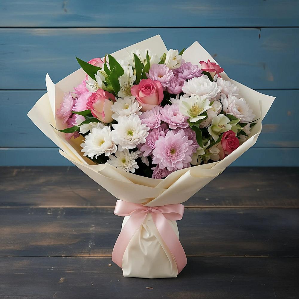 Букет цветов из: Хризантемы, Альстромерии и Розы в Феодосии